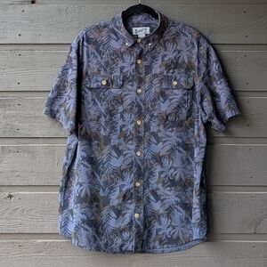 Duluth Lightweight Tropical Hawaiian Short Sleeve Button Down Shirt Blue Large